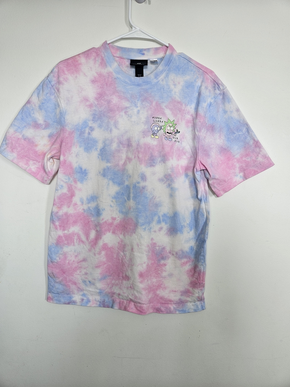 H&M Rick and Morty Tie Dye T-Shirt - Pink Blue Wubba Lubba Dub Dub Tee XS 🔥